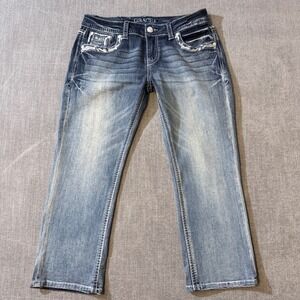 Grace in LA Womens Capri Jeans Size 30 Medium Wash Embellished Embroidered Bling